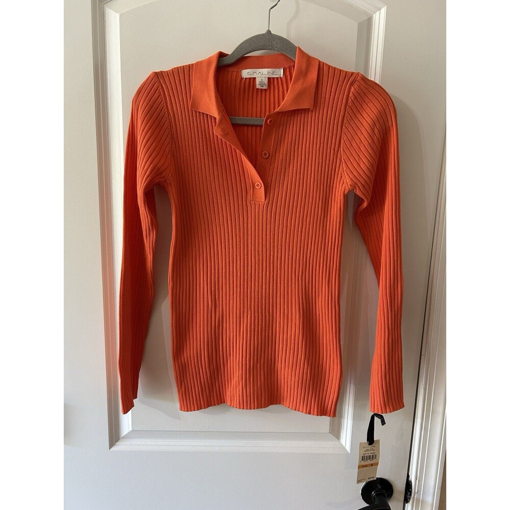Emaline Women’s Size Small Orange Ribbed Lon Sleeve Top NWT FALL $50